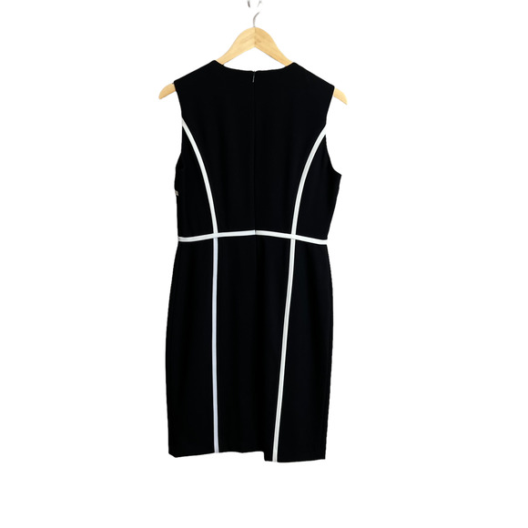 Calvin Klein Black Sheath White Piped Colorblock Sleeveless Dress Size 8 - Picture 5 of 10